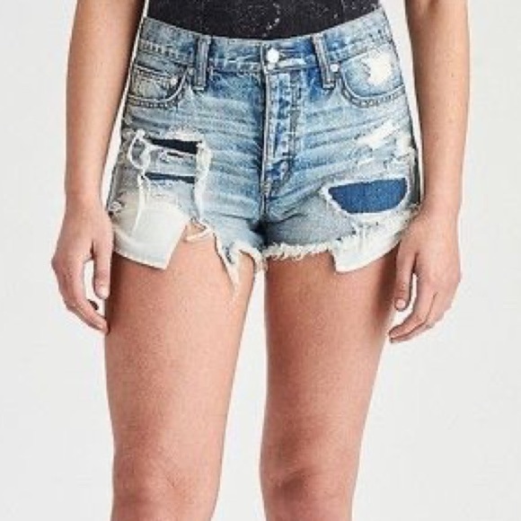 AEO Vintage Hi Rise Festival Distressed Denim Shorts - Picture 1 of 8